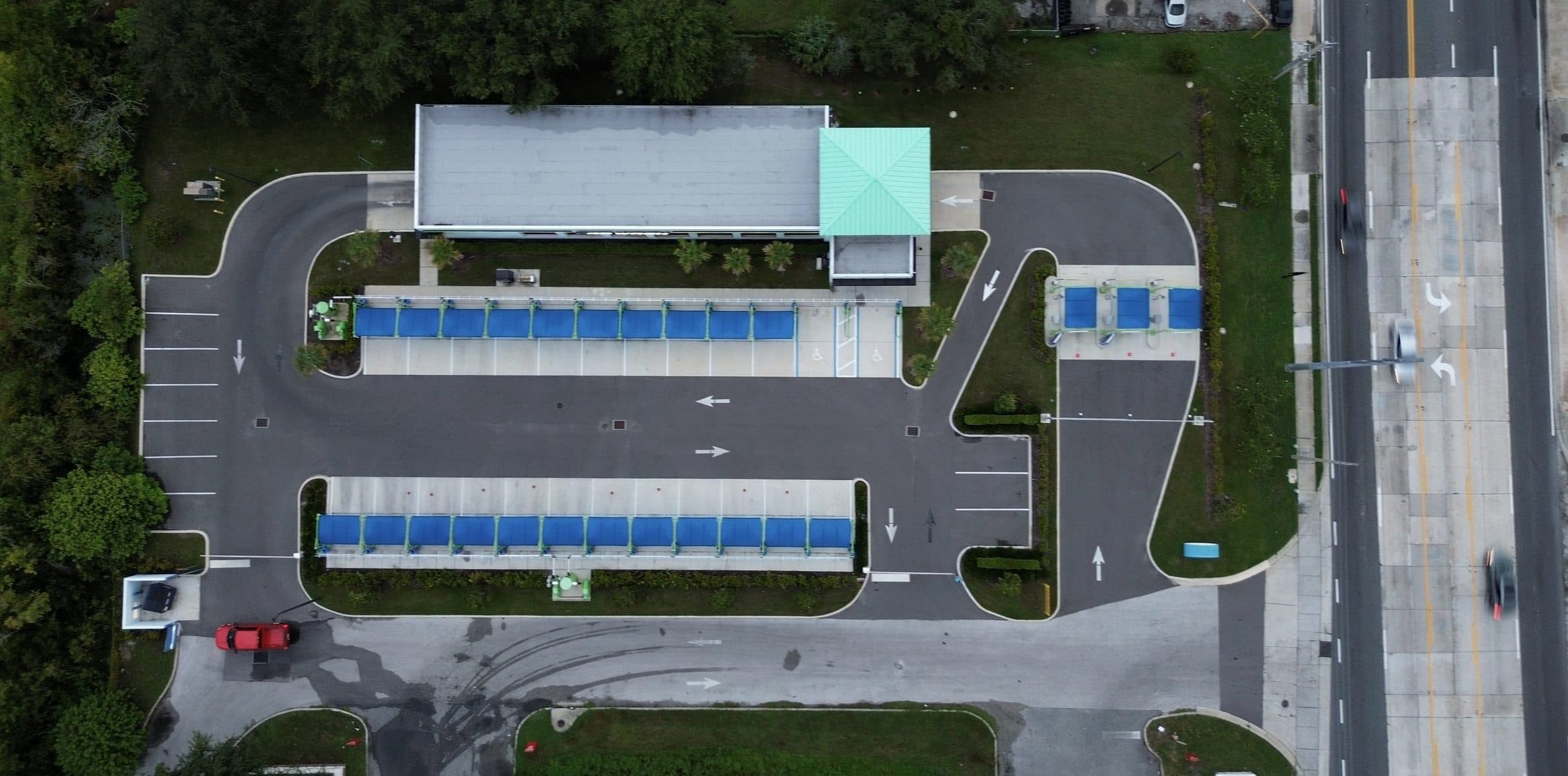 Completed express car wash from above.